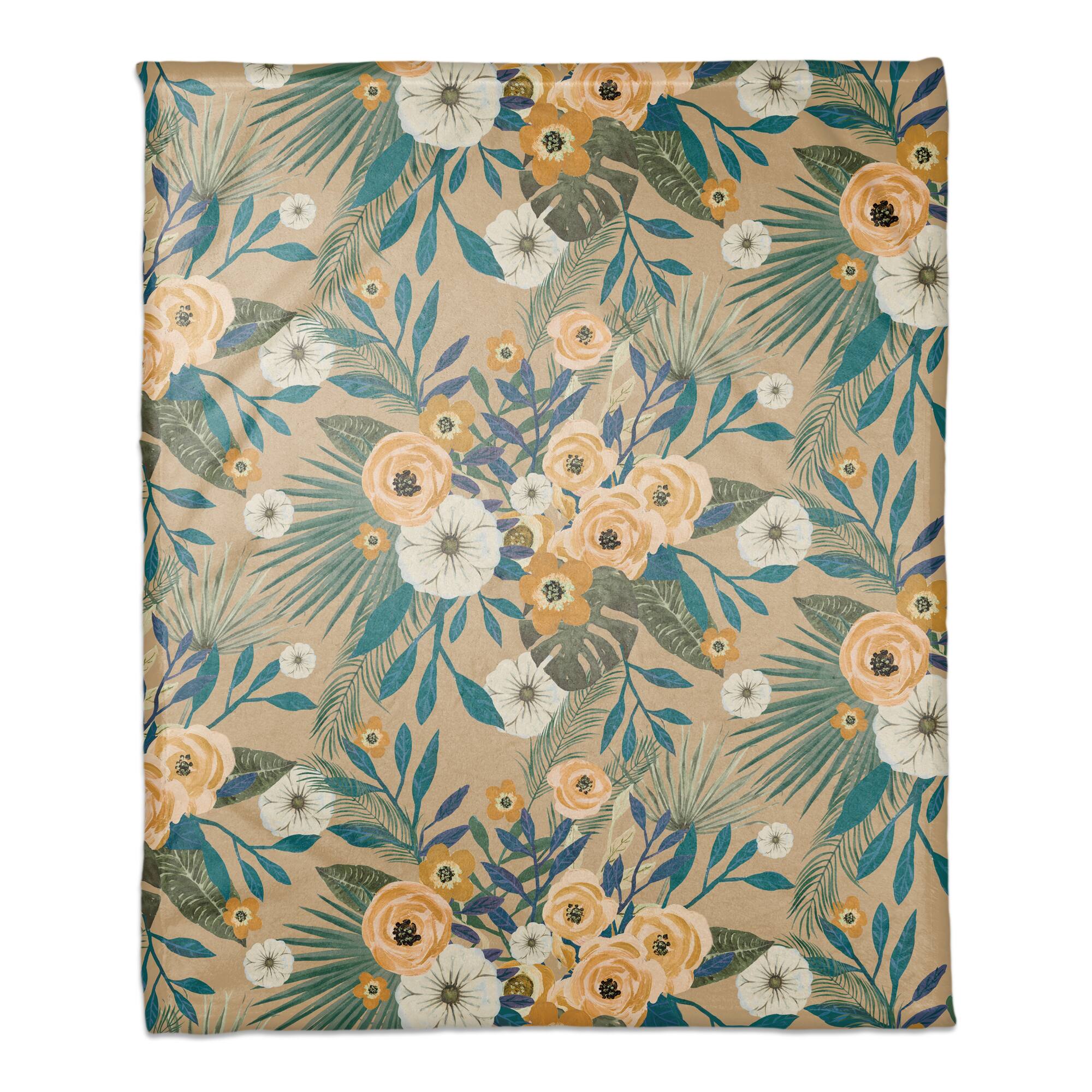 Tropical Floral Coral Fleece Blanket